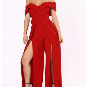 Eternal Optimist Off Shoulder Jumpsuit - Wine